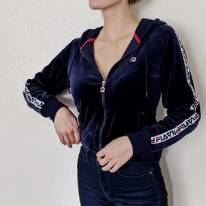Fila Navy Velour Track Jacket Hoodie